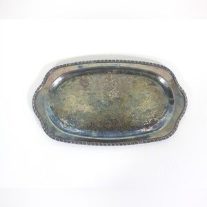 Small Oval Silver Plated Tray, Vintage Plate, Trinket Dish, Heavy Patina Serving